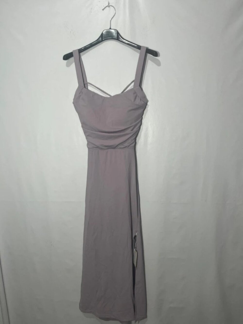 Lilac Ruched Midi Dress With Side Slit M